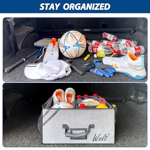 Car Trunk Organizer with Lid, Collapsible Multi Compartment SUV Organizer Gray