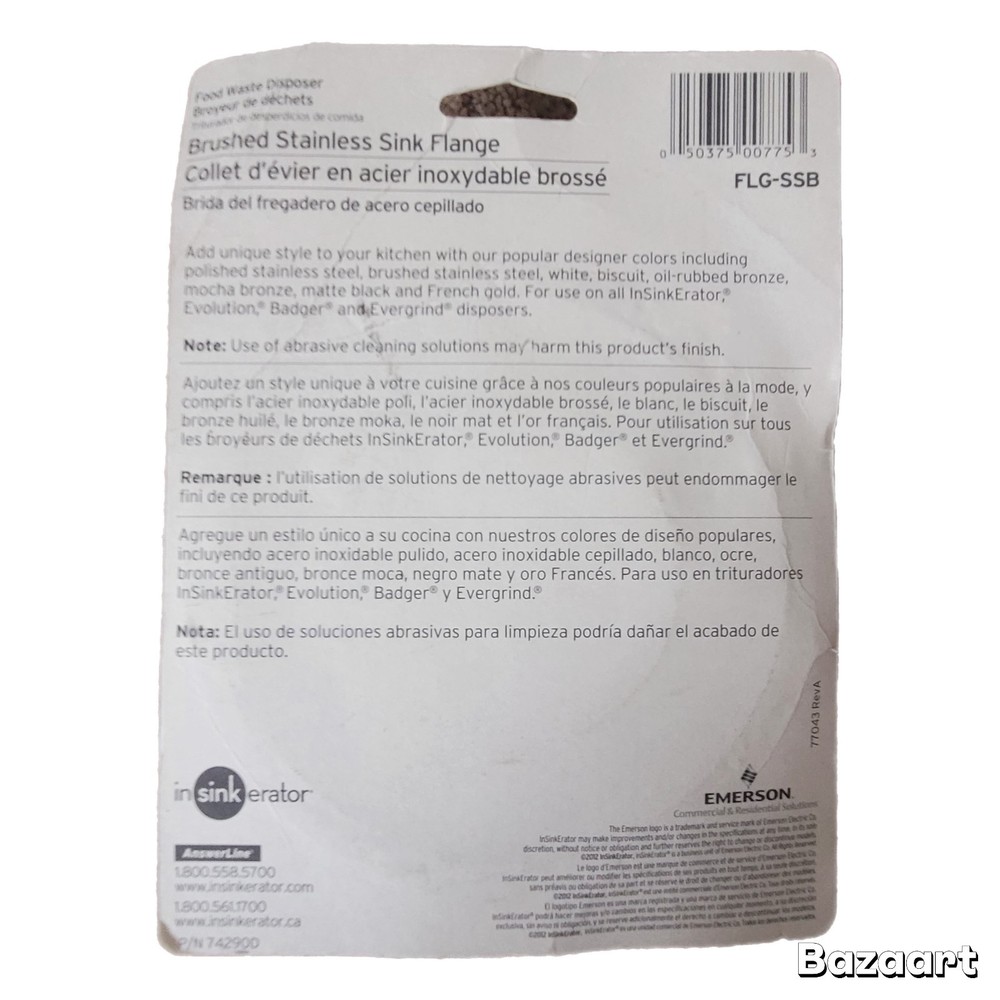 INSINKERATOR Kitchen Sink Flange FLG-SSB Stainless Steel Garbage Disposal NEW