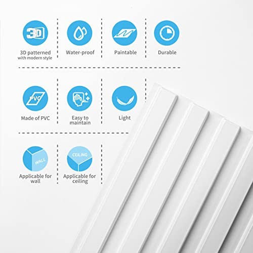 Slat Wall Panel, 3D Fluted Textured Panel 19.7 x 19.7in. 12 Square - White