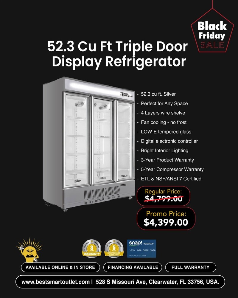 52.3 ft³ Triple Glass Door Display Refrigerator