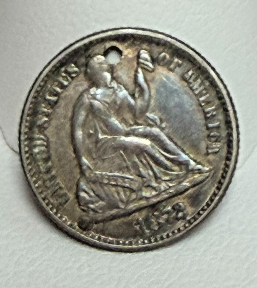 1872 Silver Seated Half Dime Holed
