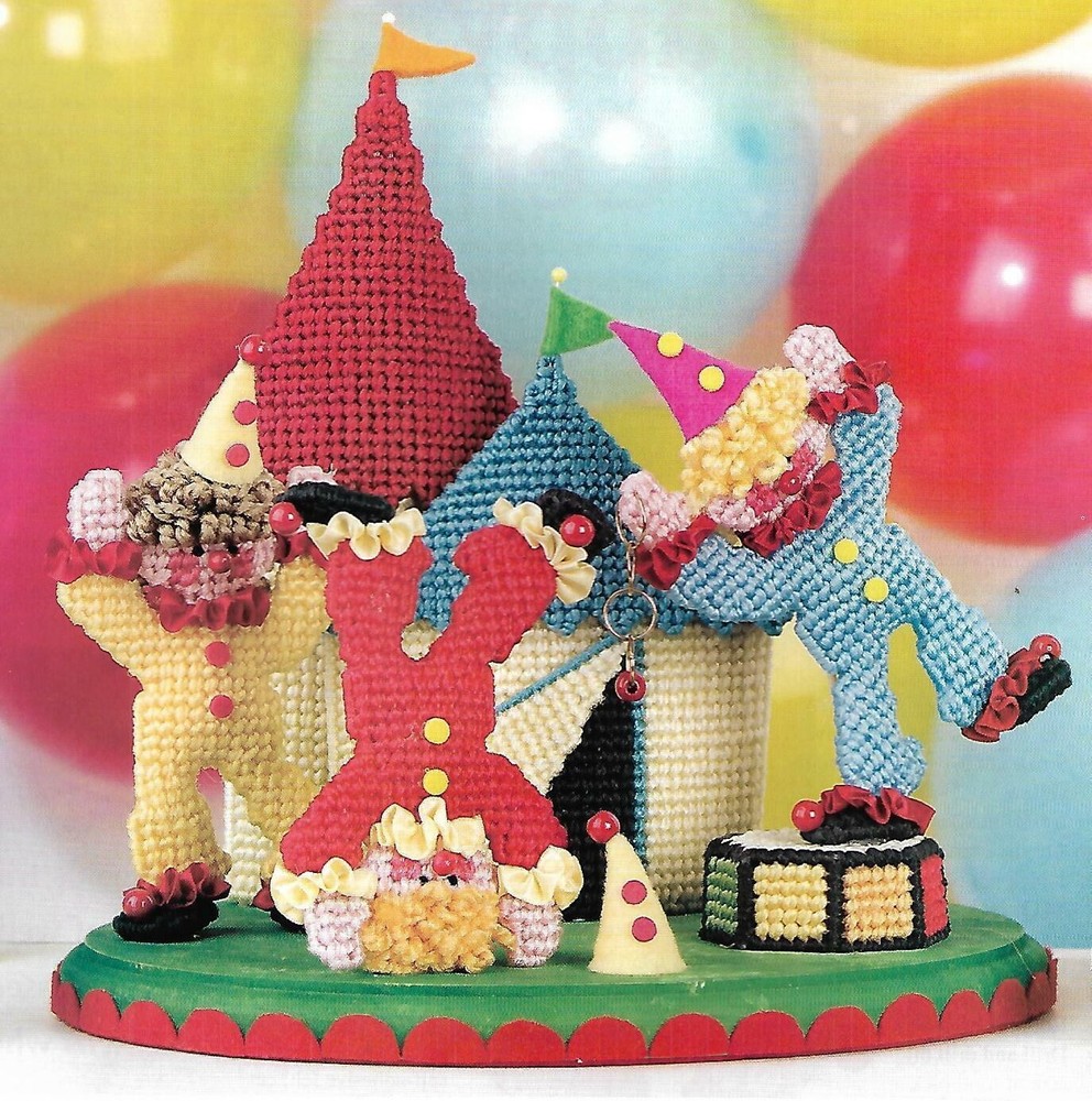 Happy Clowns Centerpiece plastic canvas PATTERN INSTRUCTIONS