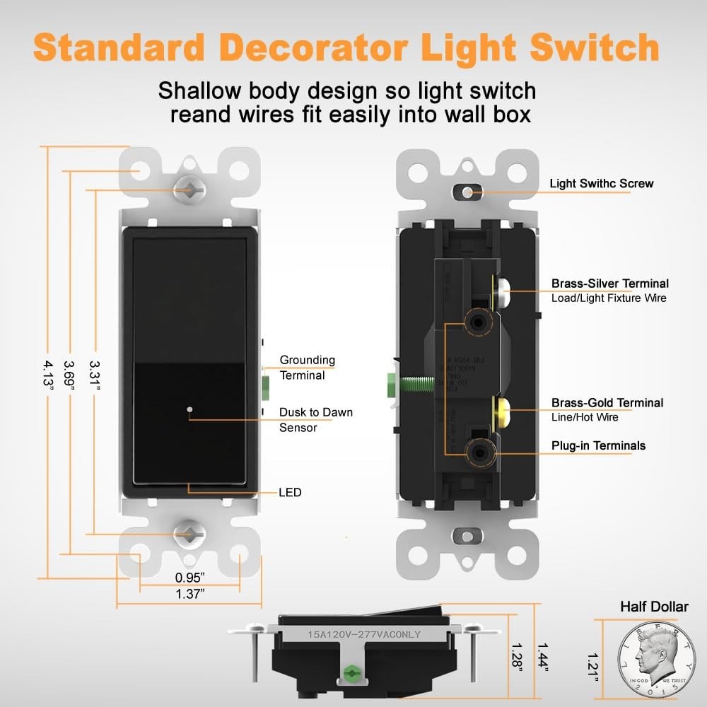 10-Pack LED Night Light Switch, Single Pole Rocker - Black