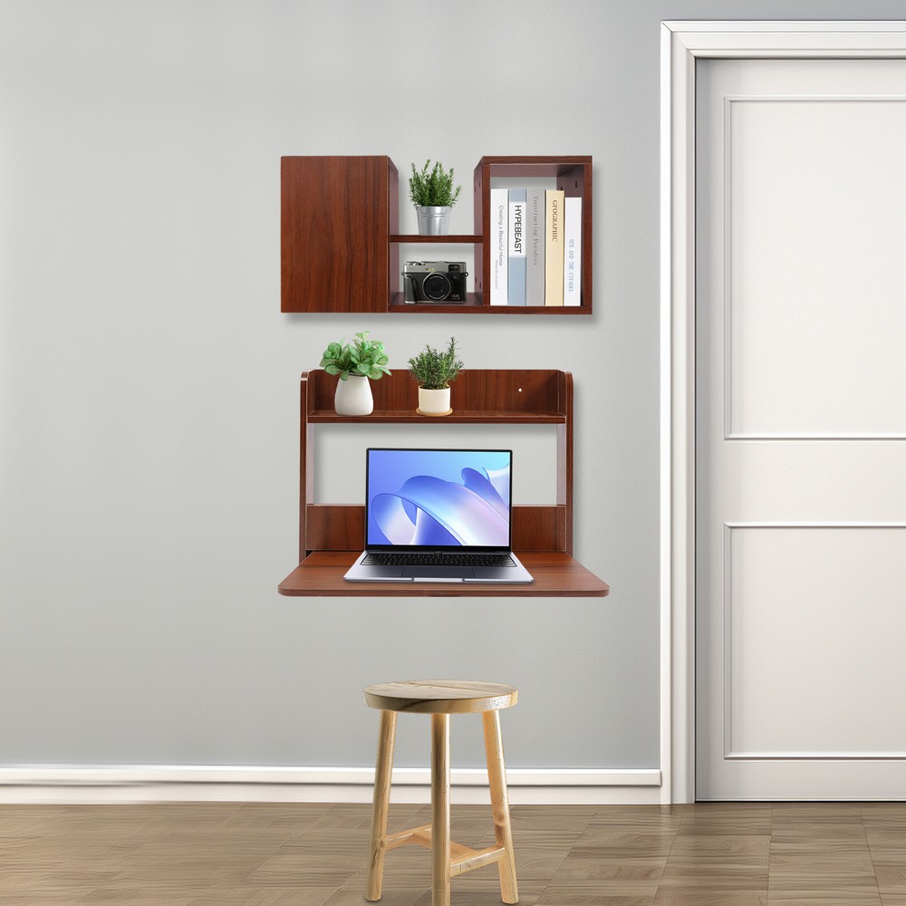 Wall Mounted Bookshelf 2-tier Wall Mounted Writing Table Folding Space Saving