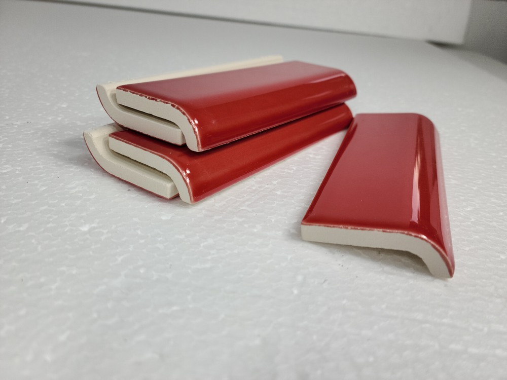 Candy Apple Red Ceramic Tile Mud Cap Subway Trim Mudcap Mid Century Modern