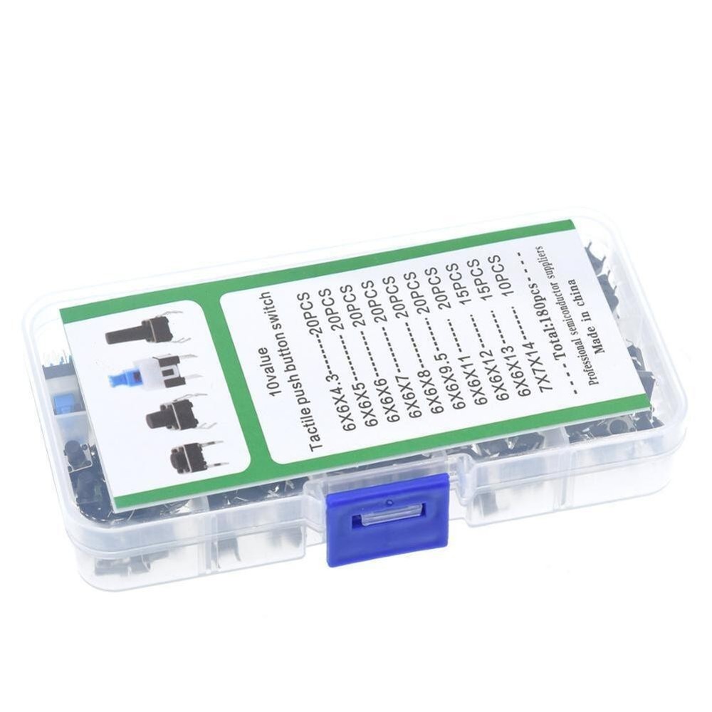 Push Button Tactile Switch Kit 180 Pieces Boxed with Multiple Trigger Sizes