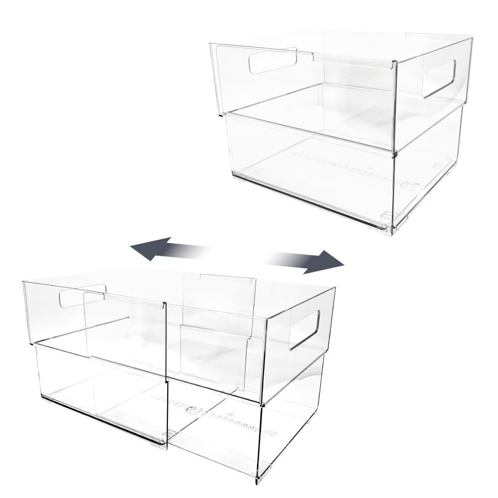 Isaac Jacobs 2-Pack Clear Expandable Storage Bins, Plastic Organizer with...