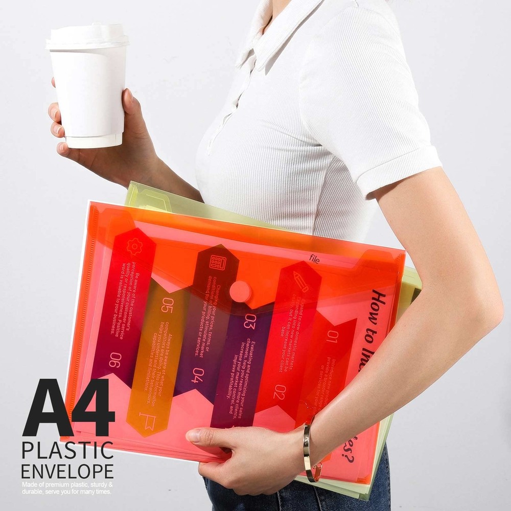 Plastic File Folders for Documents 6 PCS Plastic Envelopes Clear Plastic Folders