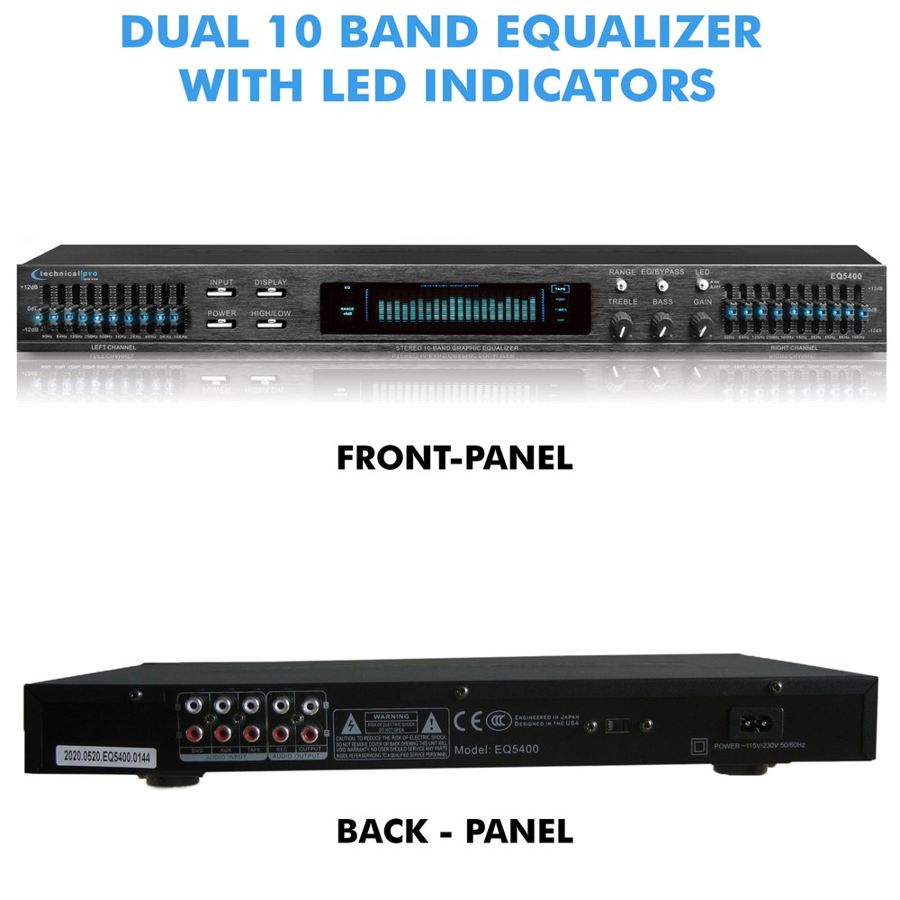 Technical Pro Professional Dual 10 Band Equalizer with Individual LED Indicators