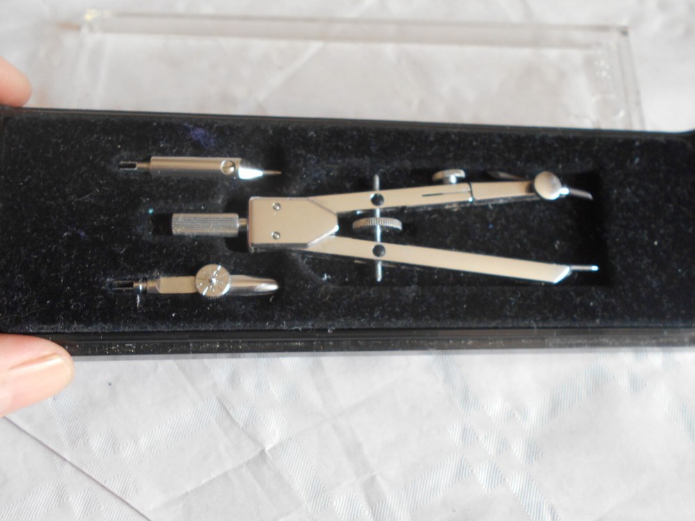 vintage Essel Swiss draftsman's set technical drawing instruments compass