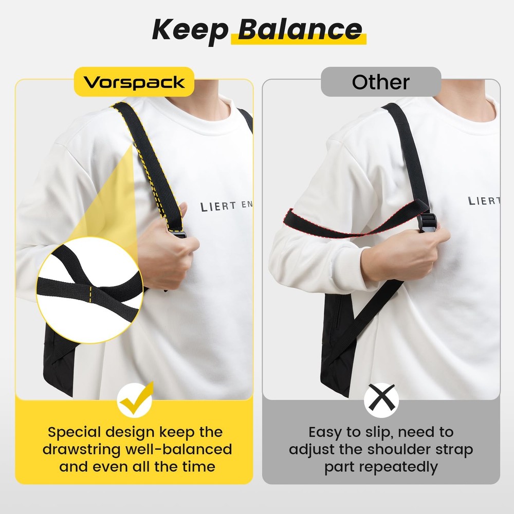 Vorspack Drawstring Backpack Water Resistant String Bag One Size, 01-black