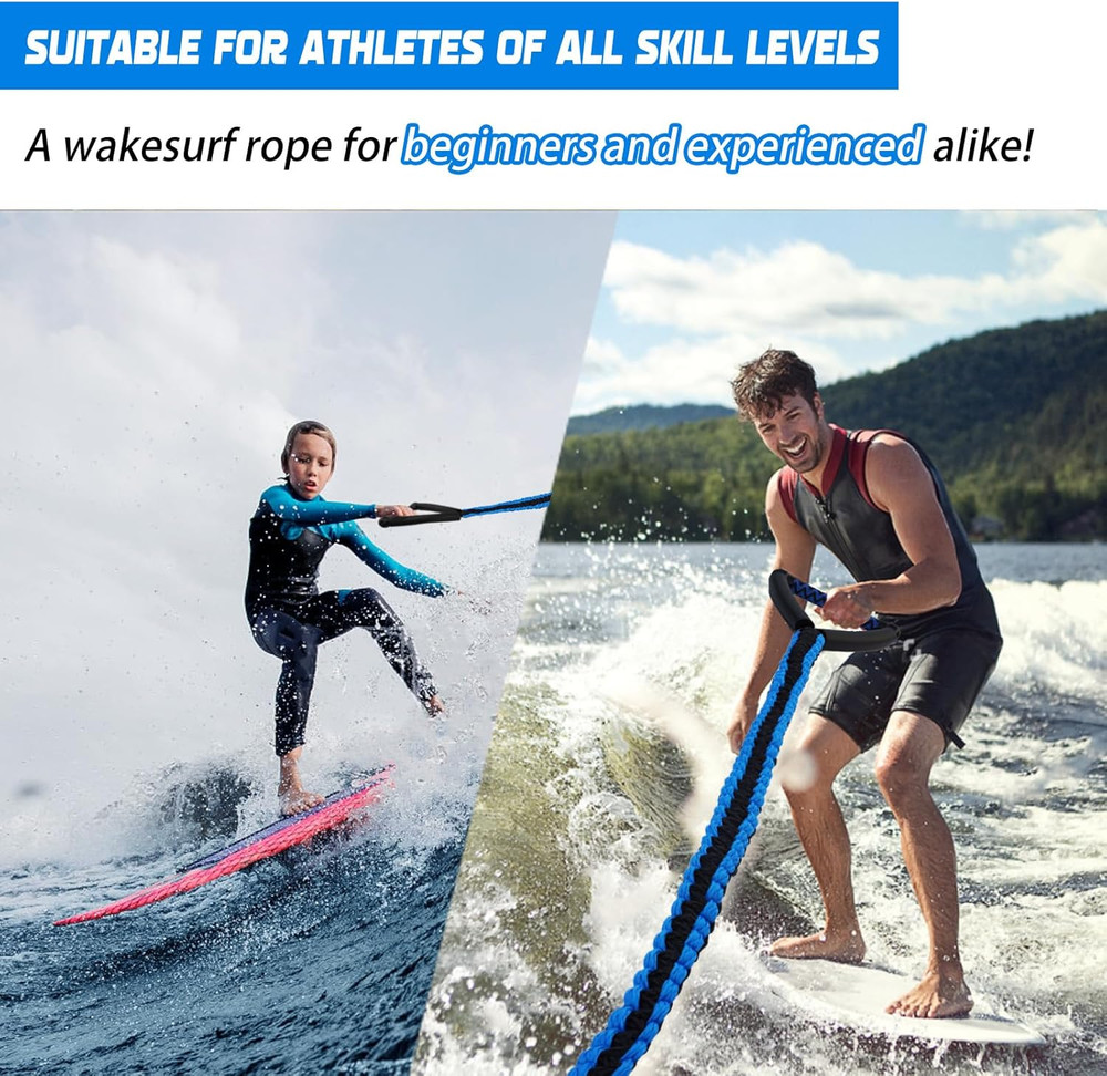 25FT Wakesurf Rope and Handle, 6 Sections Adjustable Floating Surf Tow Ropes, Br