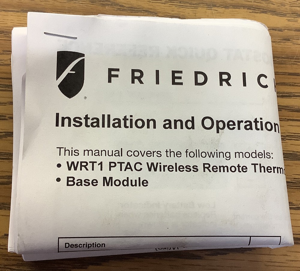 Friedrich WRT1 Wireless Remote Thermostat