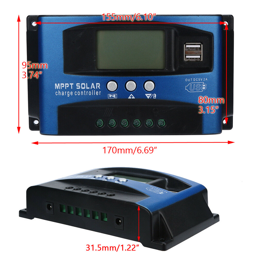 40A MPPT Solar Panel Regulator Charge Controller 12V/24V Auto Focus Tracking,