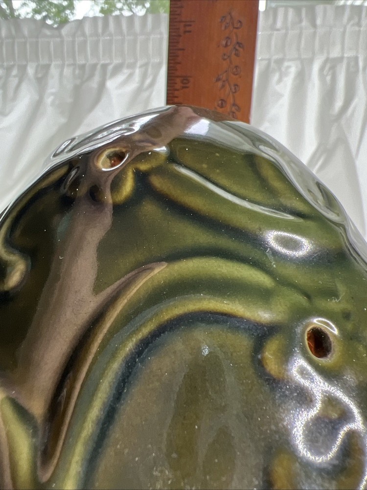 Mushroom Toadstool Ceramic Table Lamp Night Light Green Beige Boho Artsy Flaw