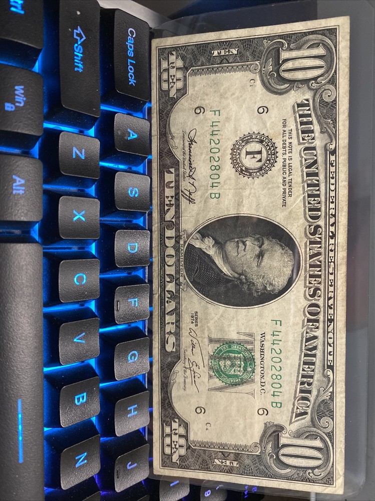 1974 10$ Bill ERROR ’Partial Overprint- Reverse