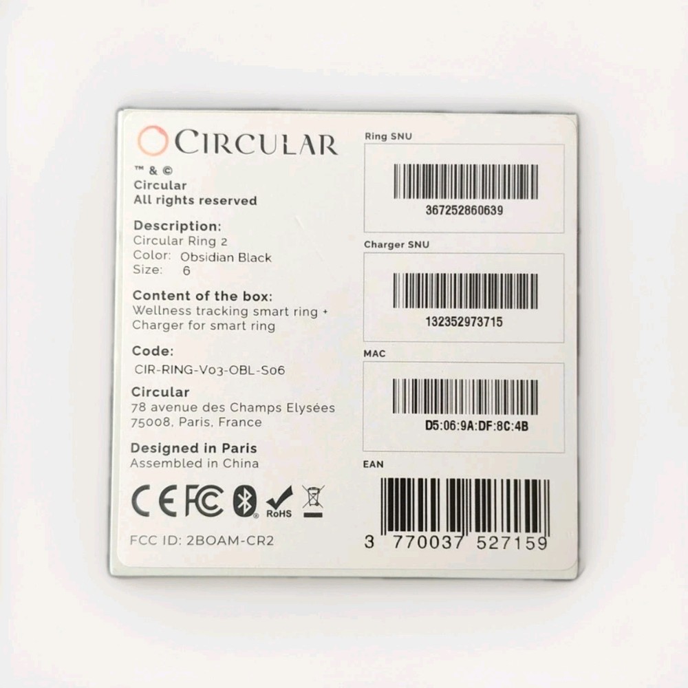 Circular Ring 2 Smart Ring (Size 6) in Obdisian Black