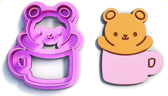 Bear in a Cup Polymer Clay Cutters