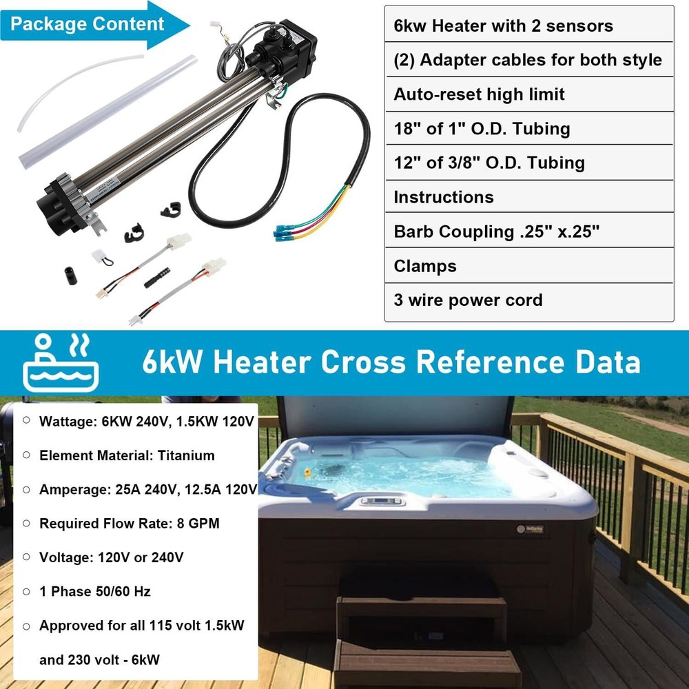 For Hot Spring/Watkins/Tiger River Low-Flow Titanium Heater Replace 26-C3160-1S