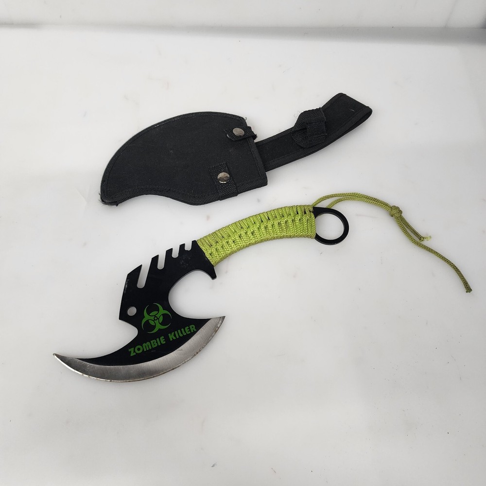 Zombie Killer Skullsplitter Throwing Axe Hatchet with Fingerhole - Green