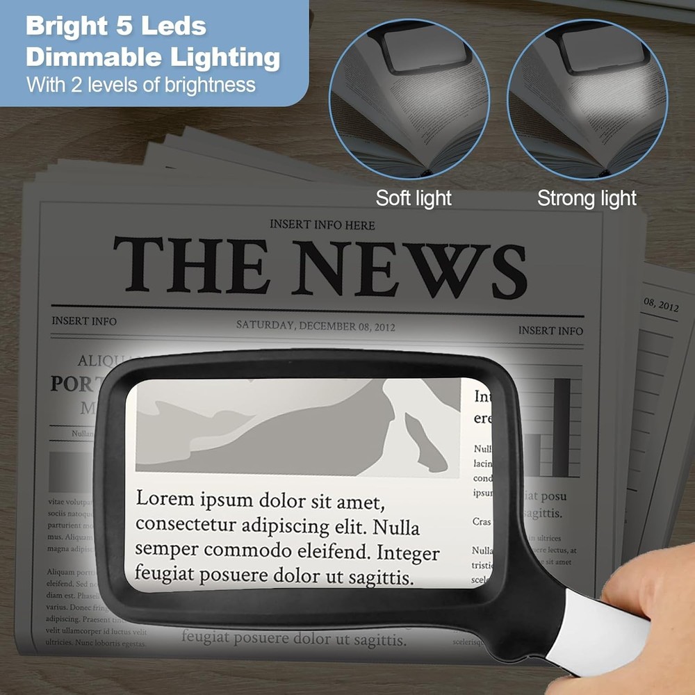Folding Handheld Magnifying Glass with Light, 3X Large Rectangle Reading Magnifi