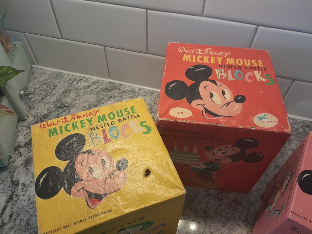 Vintage Disney Mickey Mouse Shelving Stacking Blocks Nesting, Minnie, Donald