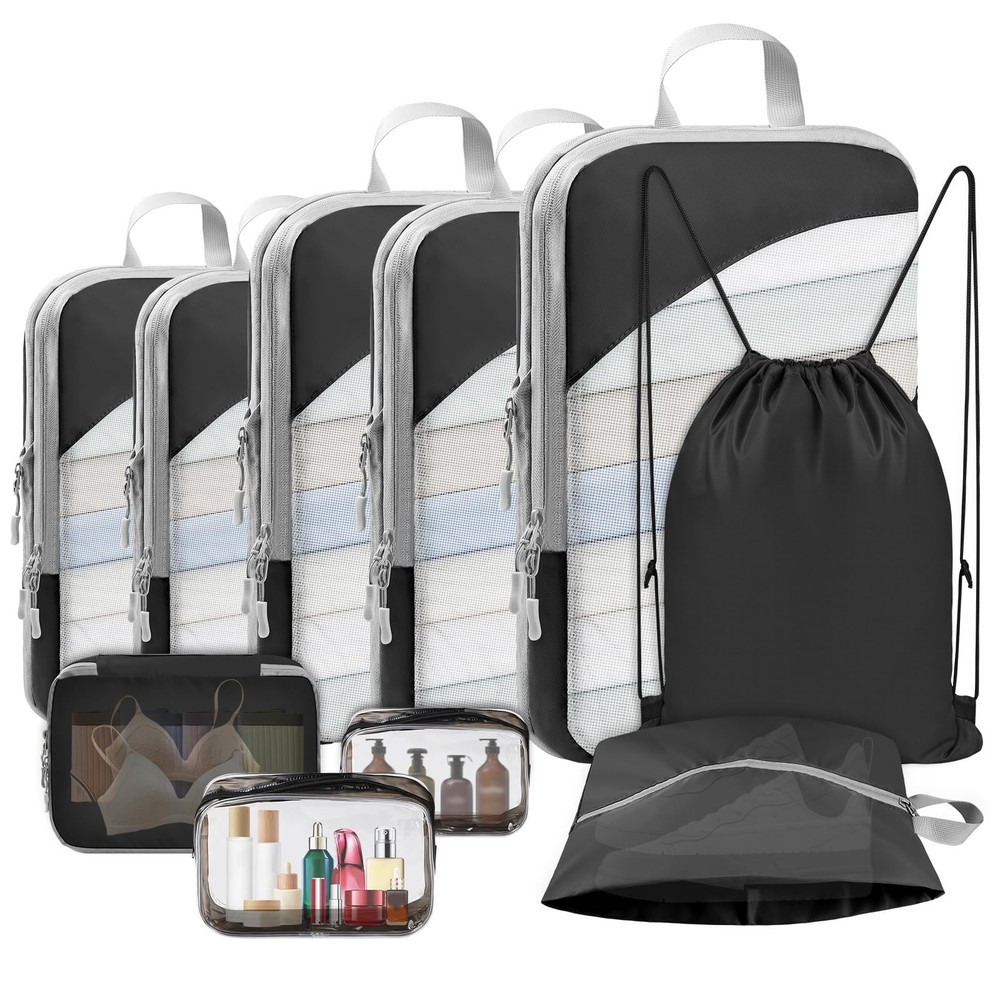 10 Set Compression Packing Cubes, Lightweight Travel Essentials, Stretchable ...