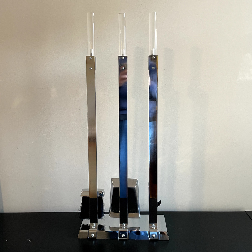 Alessandro Albrizzi FIREPLACE SET TOOLS Lucite Chrome Space Age Modern Chic