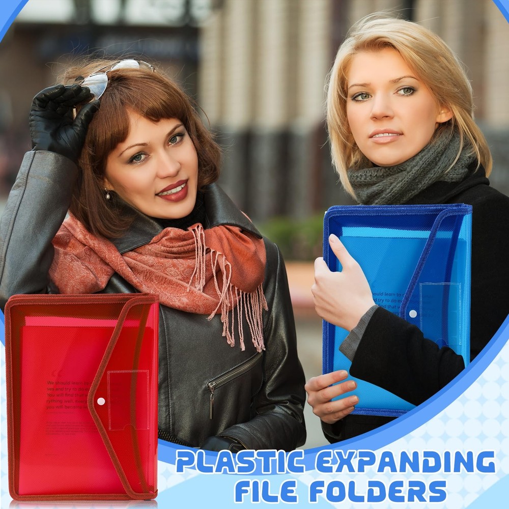 4 Pack A4 Expanding Plastic File Folders Waterproof Document Organizer with S...