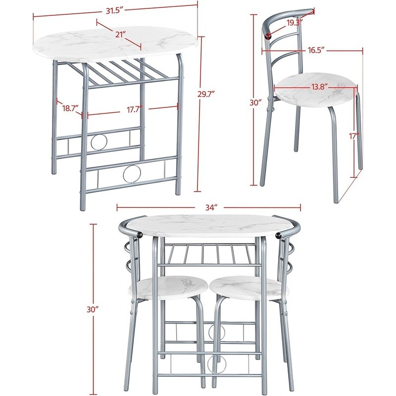 Space Saving Dining Table Set W/ 2 Chairs Oval Design Compact Small Areas New
