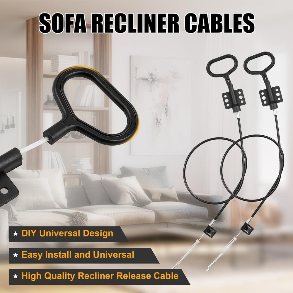 Sofa Recliner Cables, 2PCS Release Cables Replacement D Ring Pull Black