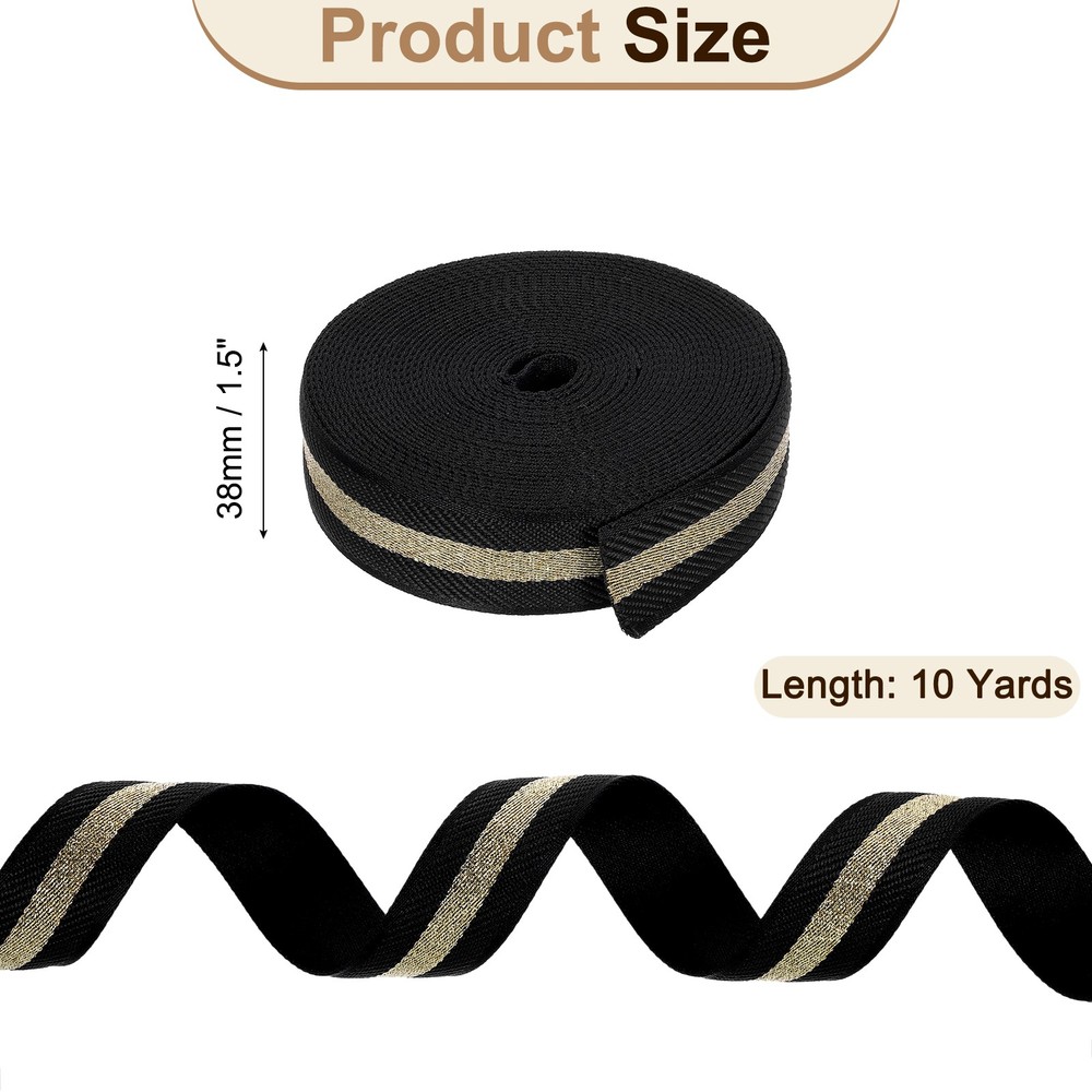 10Yards Nylon Webbing Strap, 38mm Striped Webbing Bag Strap, Black