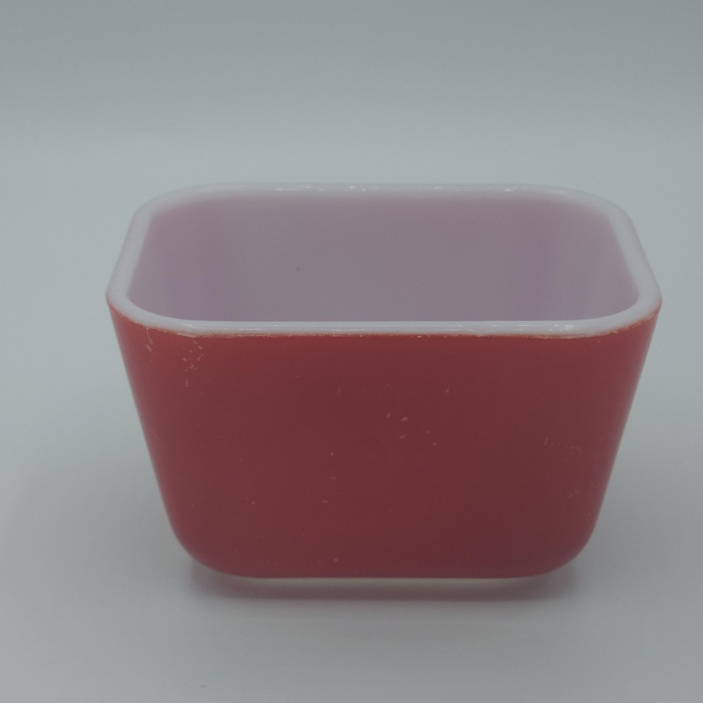 Vintage PYREX Refrigerator Dish Red Rectangular Glass USA VTG Kitchen 4"