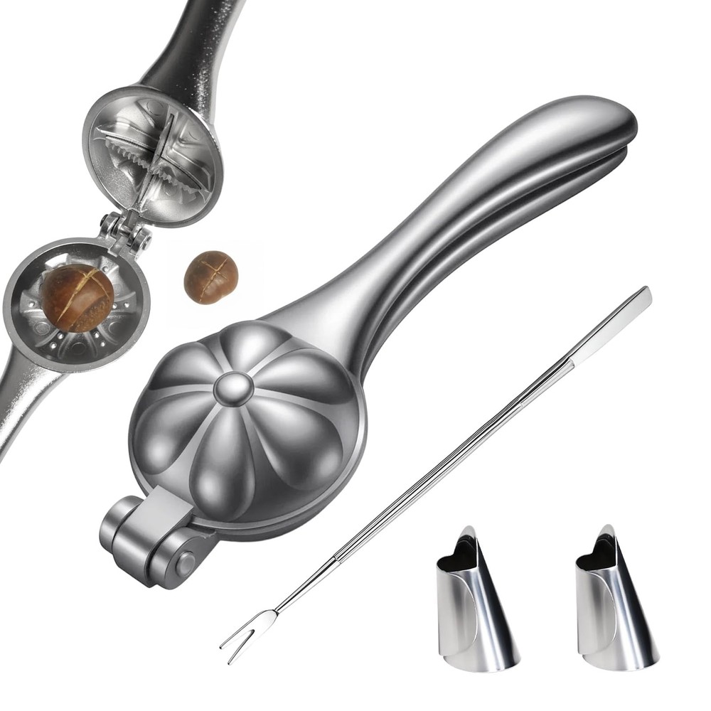 4-Piece Chestnut Cutter, Nut Cracking Set with Cutter medium, whit
