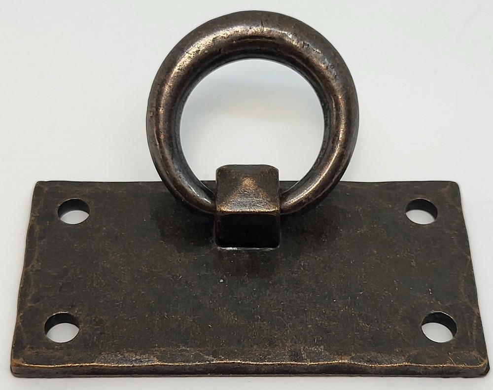 Horizontal Hammered DRAWER PULL Ring Forged Brass Mission handle knob copper old
