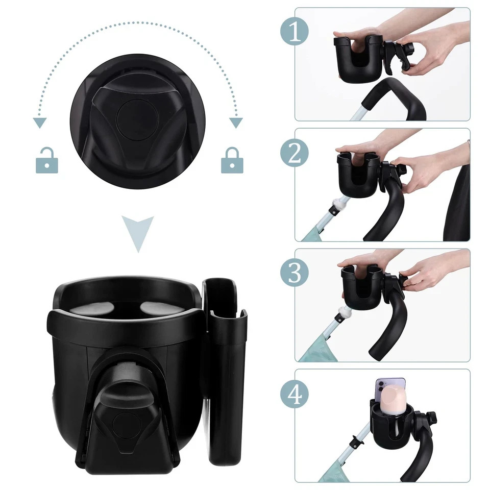 Suranew Universal Stroller Cup Holder Adjustable Drink & Phone Holder Accessory