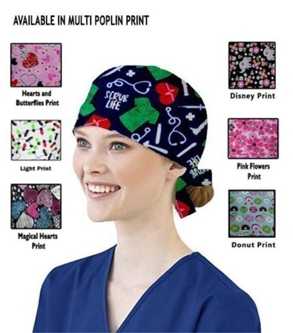 Poplin Scrub Caps in Multiple Prints  HeadCover Solid Scrub Unisex