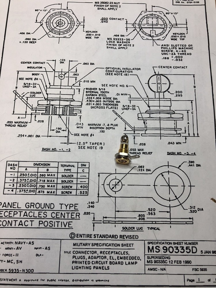 MS90335-4 Gold Plated Electrical Connector