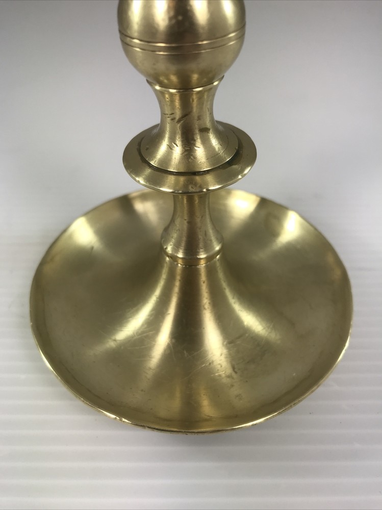 Vintage Solid Brass Saucer Candlestick Holder 7 1/8” Tall