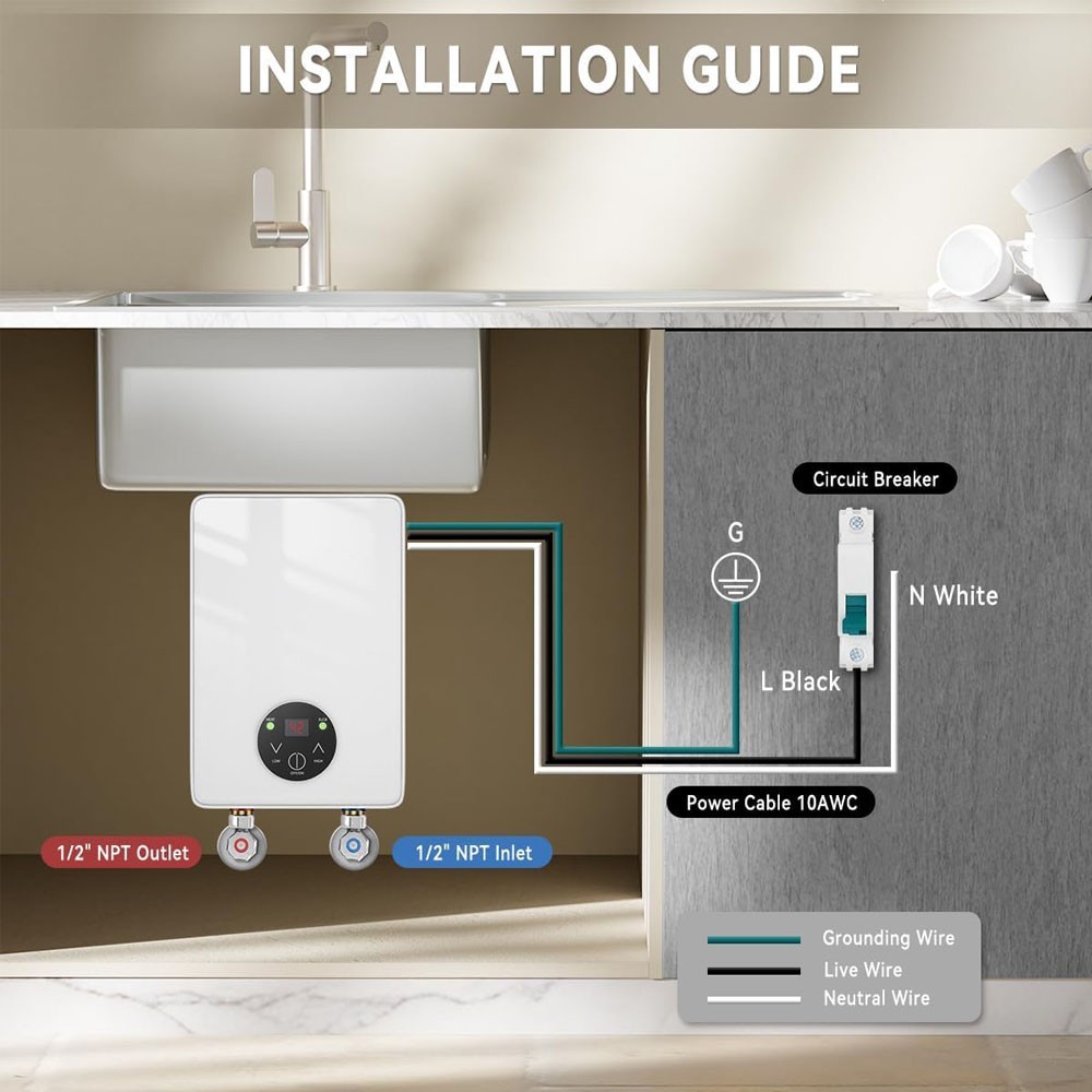 Calentador De Agua Sin Tanque LCD Electrico 4500W 110V US Para Cocina Ducha Casa