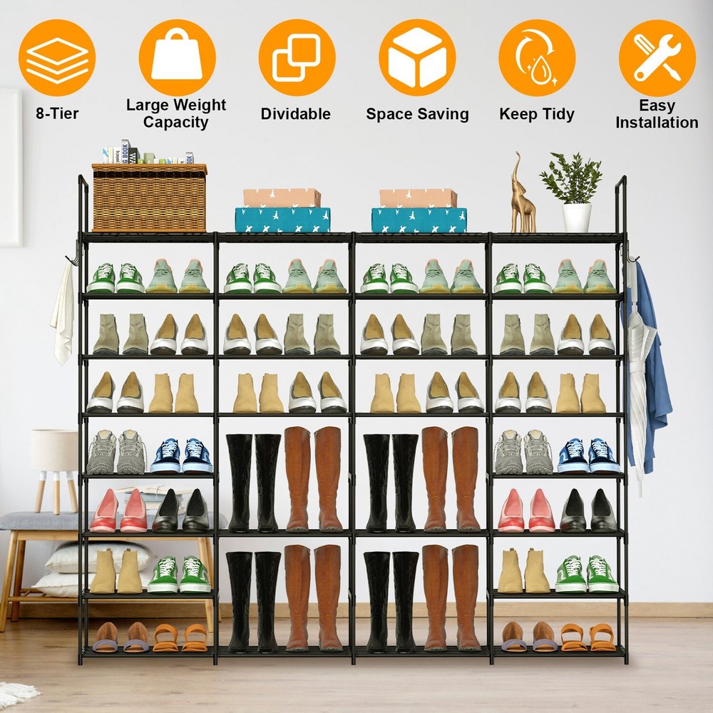 8-Tier Metal Shoe Rack Shelf Adjustable Entryway Stackable Storage Organizer