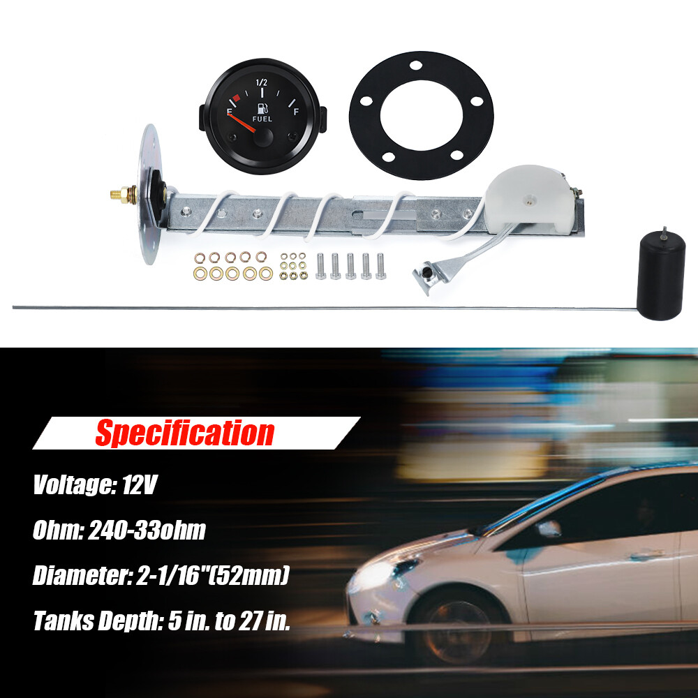 Universal 2"52mm Fuel Level Gauge Kit W/ Fuel Float Sensor E-1/2-F Pointer 12V