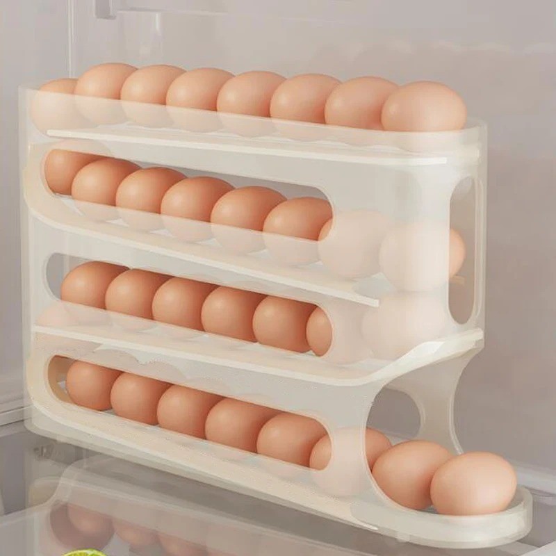 4-layer Slide Egg Storage Box Ladder Style Egg Box Storage Refrigerator Side Doo