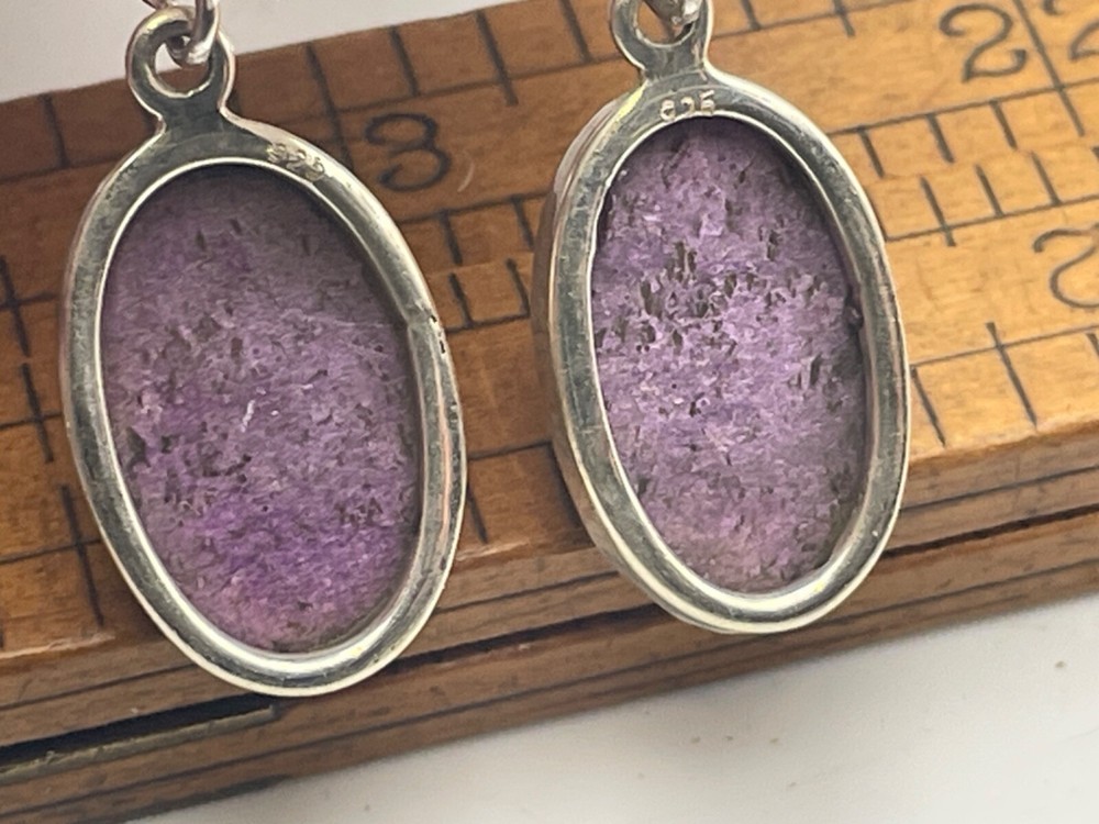 Native Sterling Silver Purpurite Dangle Drop Earrings--2195.24