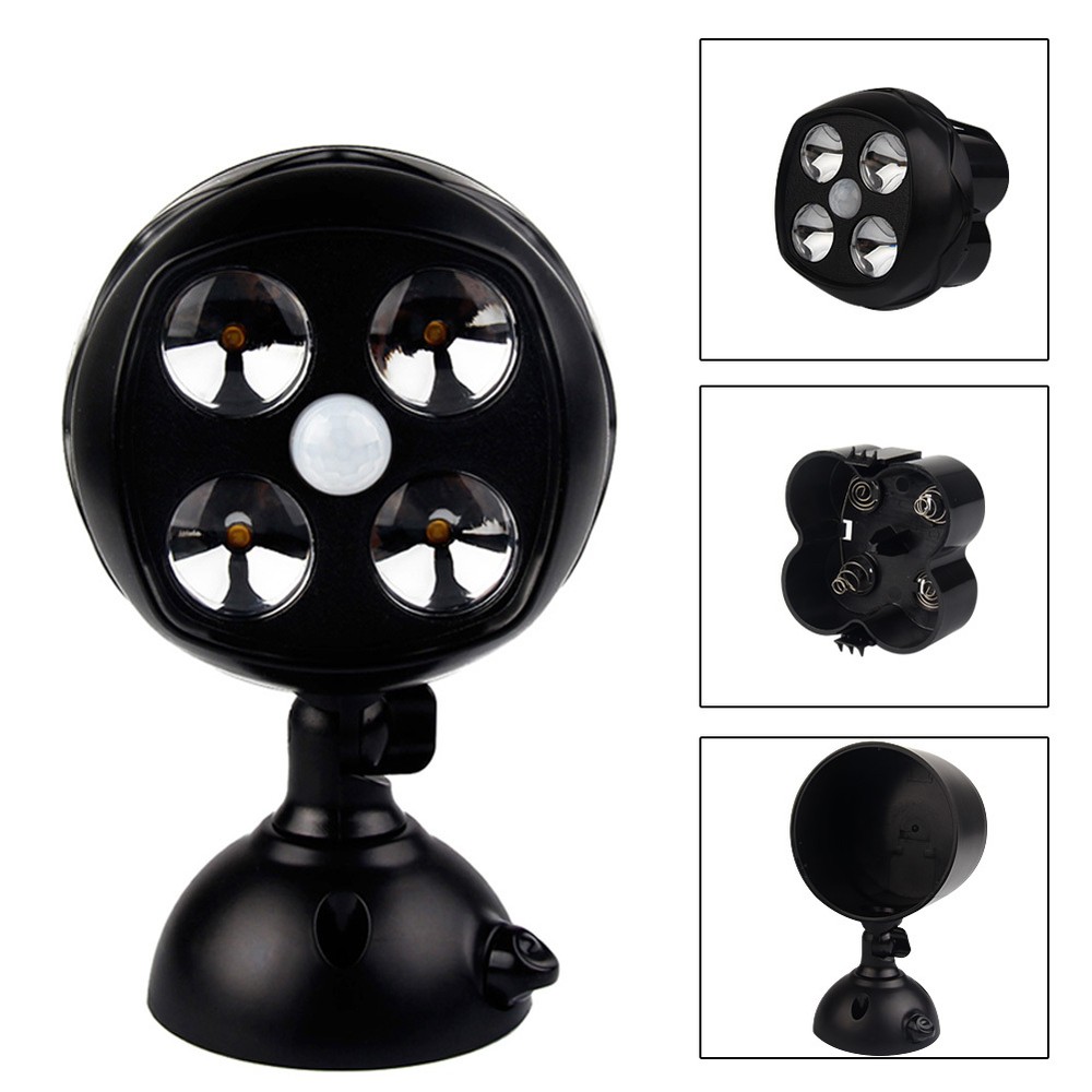 Battery Powered Security Lights Motion Sensor Outdoor Lamp Spotlight with 4LEDs