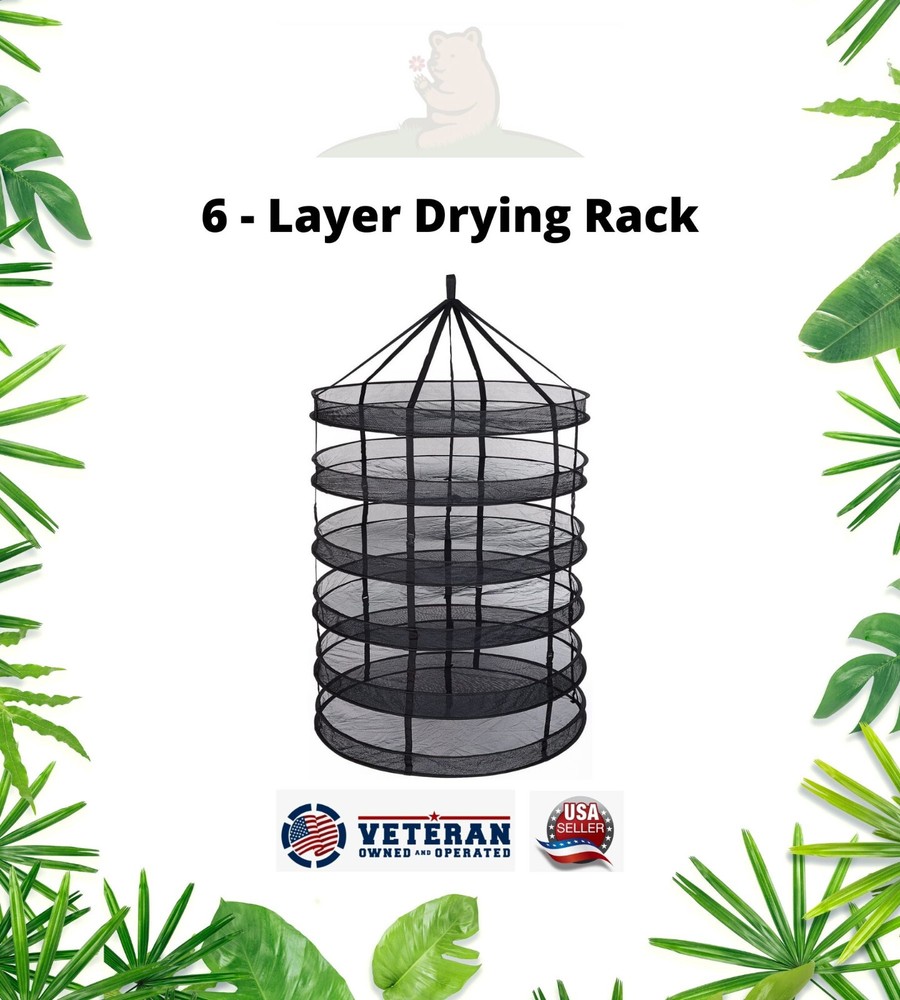 6 - Adjustable Hanging Drying Rack, Herb, Spice, Hydroponics, Mesh, Black