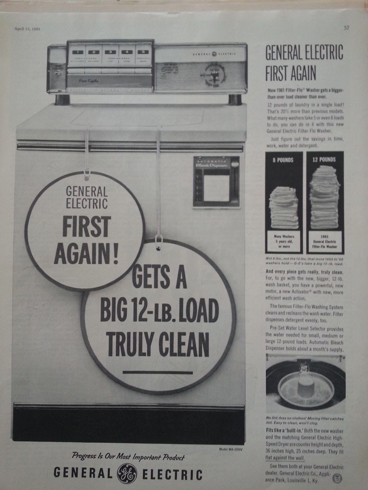 1961 General Electric First Again 12 Pound Load Original Ad