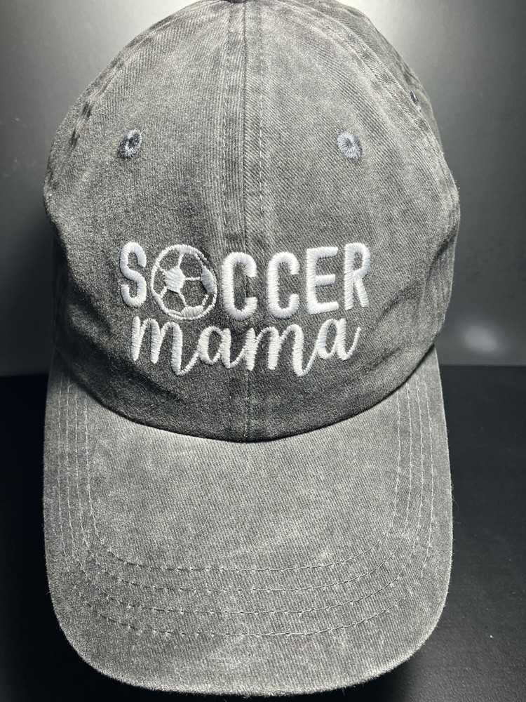 Soccer Mama Hat Cap Vintage Washed, Unstructured, One OSFA Strap Back, Grey
