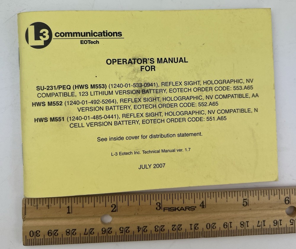 2007 Eotech L3 Communications scope operators manual & SU-23 Quick Ref Guide