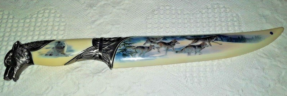 Large 13" Damascus Fixed Blade 8" Blade 5" Handle Full Tang Wolf Pack C Pics EC